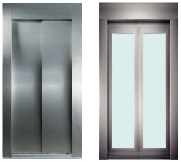 UR: D-07 — Automatic sliding doors, shown in the catalog in two versions: solid stainless steel, and glazed.