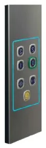 A compact operating panel with round buttons and an illuminated surround.