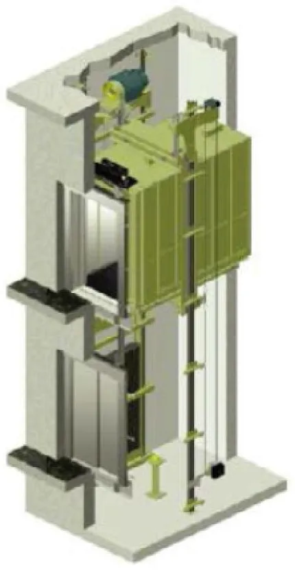 Cut-away diagram of the Gearless machine arrangement